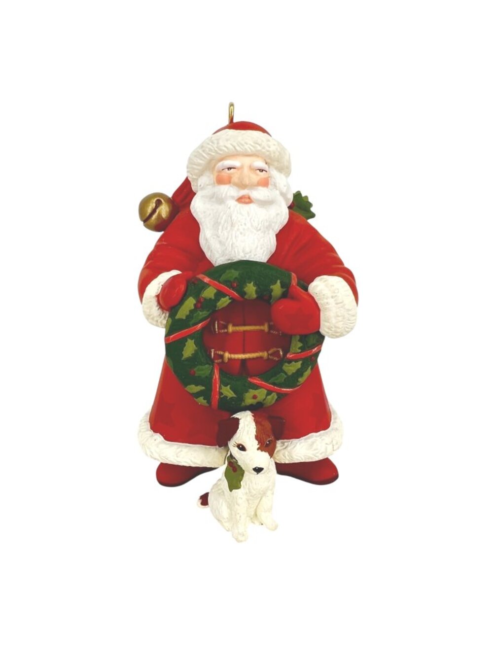 1997 Hallmark Marjolein Bastin Santa Claus Dog Puppy Christmas Ornament